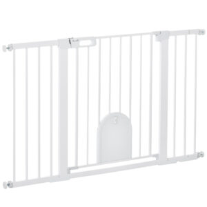 PAWHUT Zábrana do dverí pre psov s bránkou 75-131 x 76 cm biela