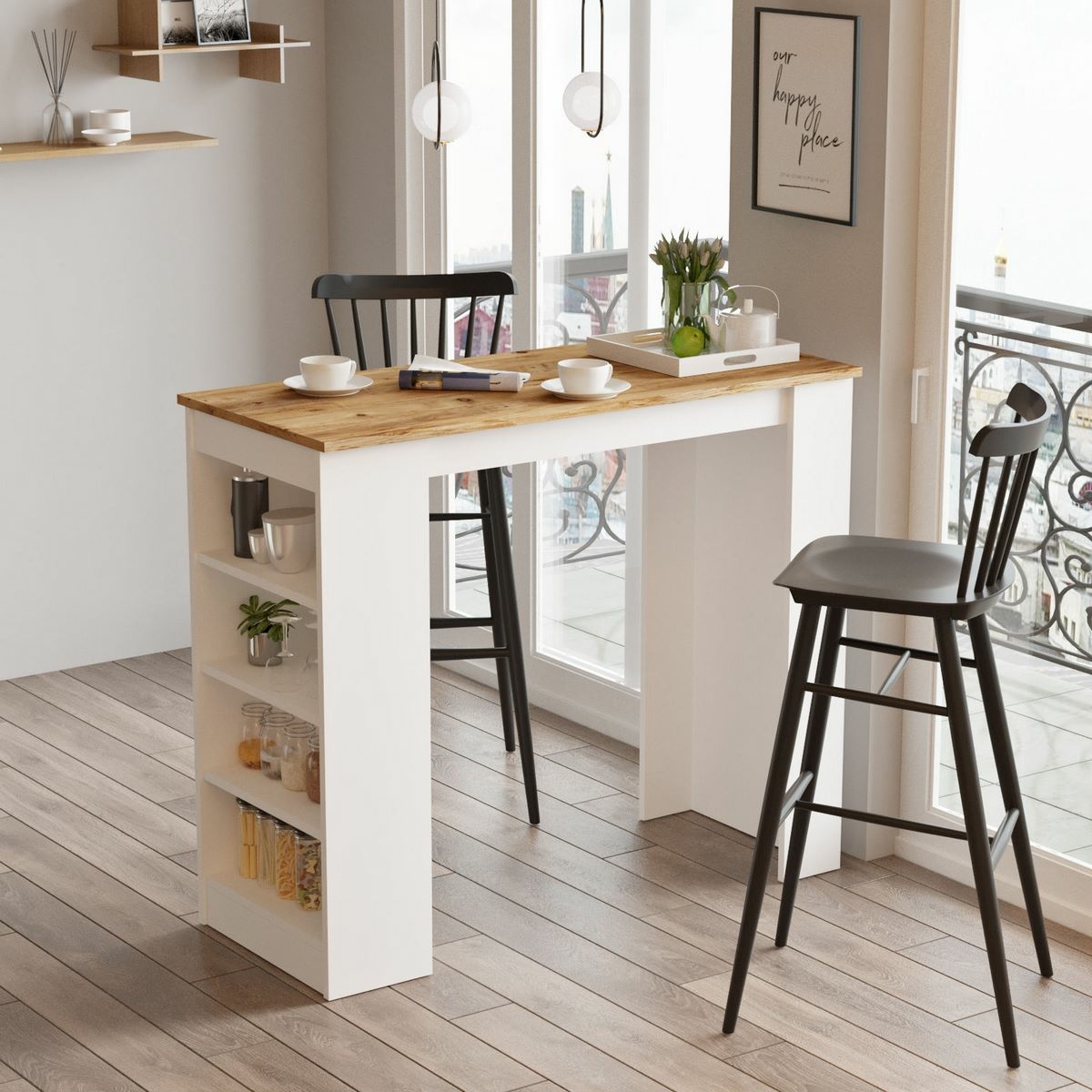 Barový stôl Lux White and Atlantic Pine – Obrázok 2