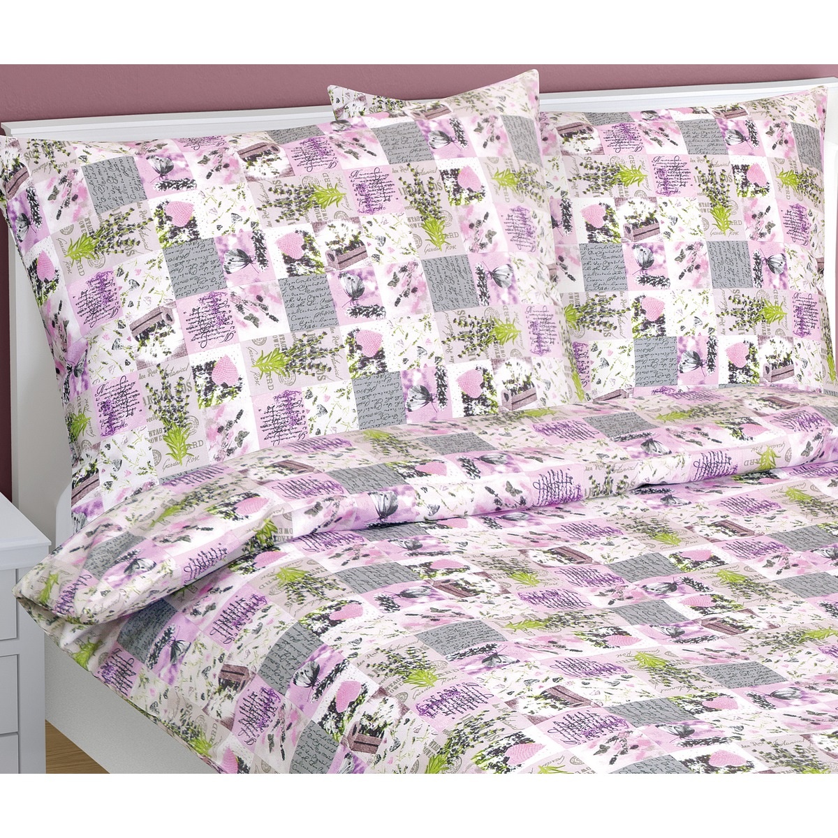 Bellatex Bavlnené obliečky Patchwork lila, 140 x 200 cm, 70 x 90 cm – Obrázok 2