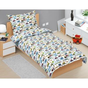 Bellatex Detské bavlnené obliečky Junior Mesto zelená, 140 x 200, 70 x 90 cm