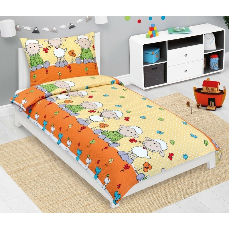Bellatex Detské krepové obliečky Ovečka žltá, 140 x 200, 70 x 90 cm