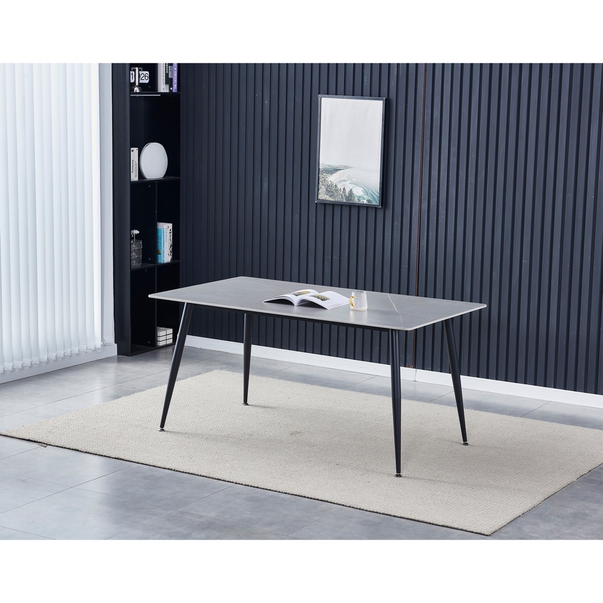 Jedálenský stôl 160 x 90 cm, šedý mramor, L – Obrázok 2
