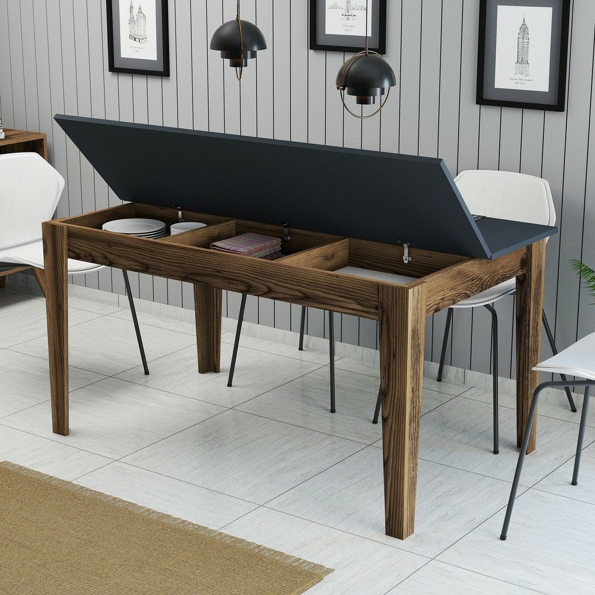 Jedálenský stôl Milan Walnut and Anthracite – Obrázok 2