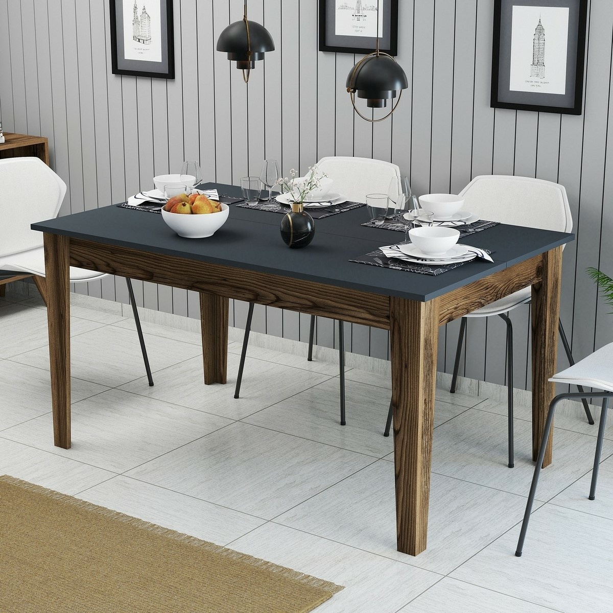 Jedálenský stôl Milan Walnut and Anthracite – Obrázok 4