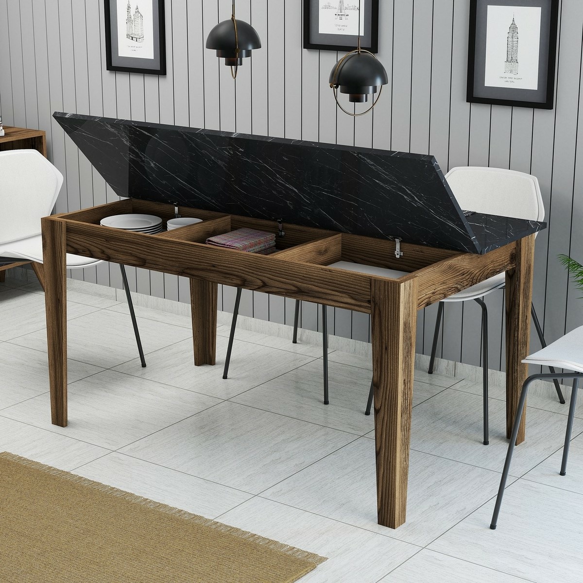 Jedálenský stôl Milan Walnut and Black – Obrázok 2