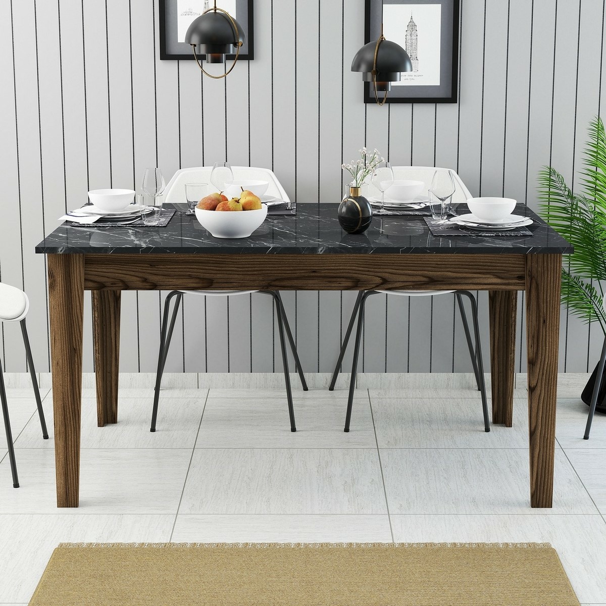 Jedálenský stôl Milan Walnut and Black – Obrázok 3