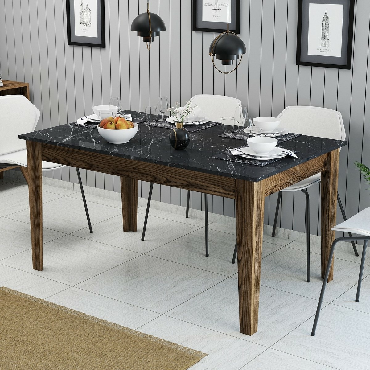 Jedálenský stôl Milan Walnut and Black – Obrázok 4