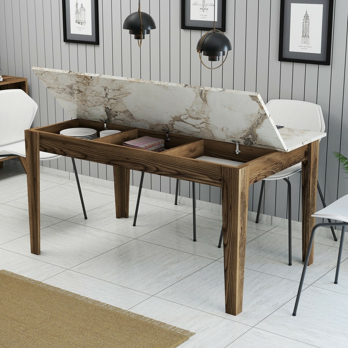 Jedálenský stôl Milan Walnut and White – Obrázok 2
