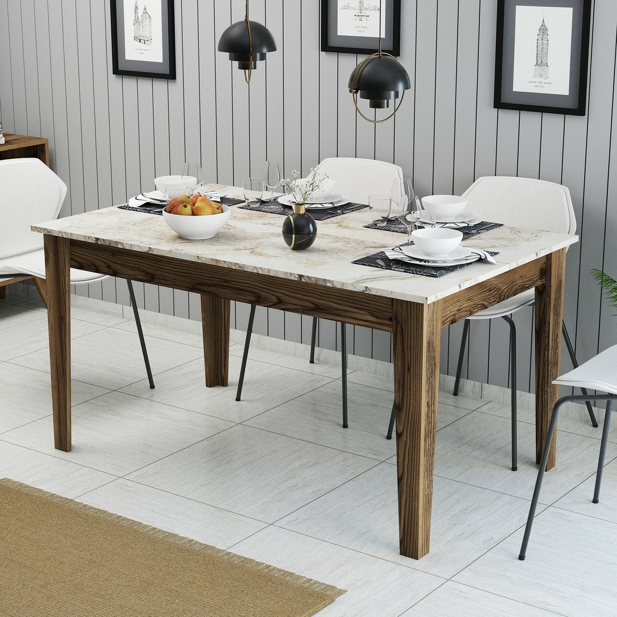Jedálenský stôl Milan Walnut and White – Obrázok 4