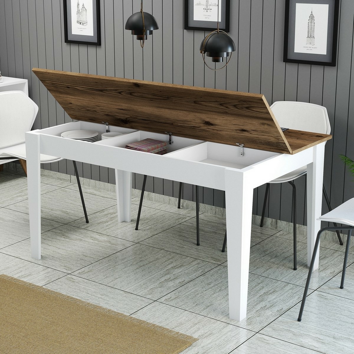Jedálenský stôl Milan White and Walnut – Obrázok 2