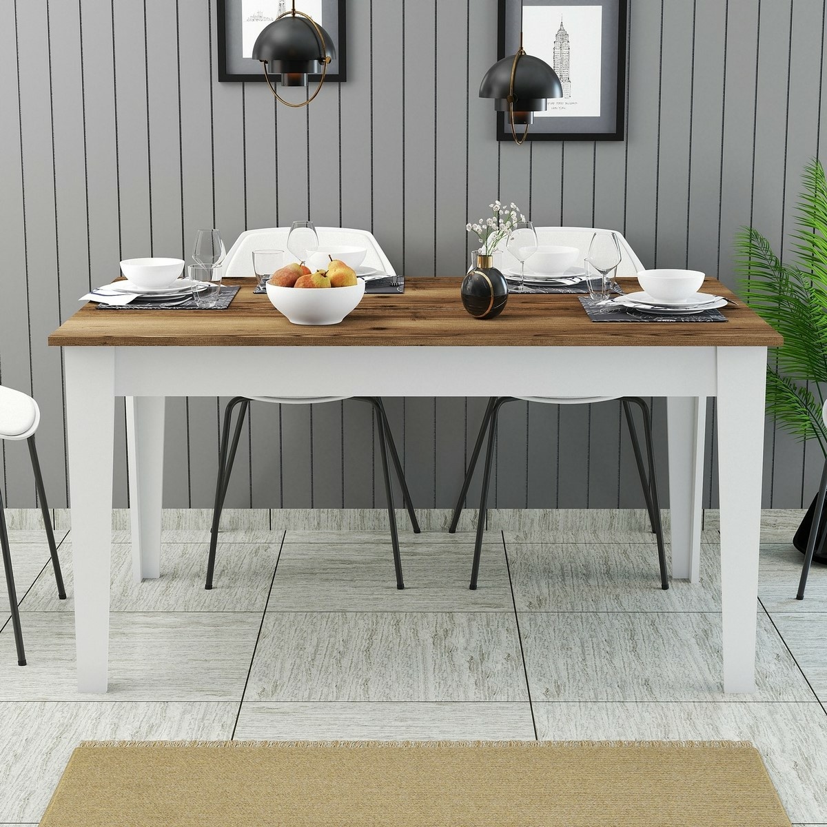 Jedálenský stôl Milan White and Walnut – Obrázok 3