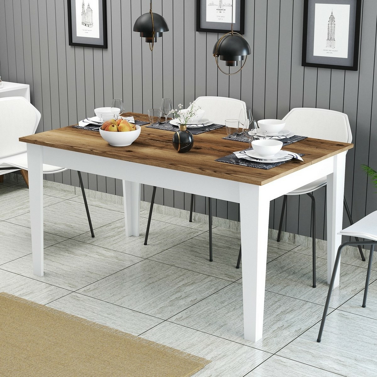 Jedálenský stôl Milan White and Walnut – Obrázok 4