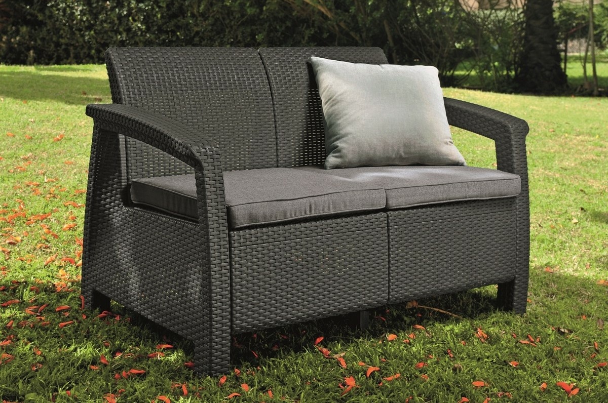 Keter záhradná sofa Corfu 128 x 70 x 79 cm, grafit – Obrázok 3