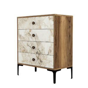 Komoda Lizbon White and Walnut