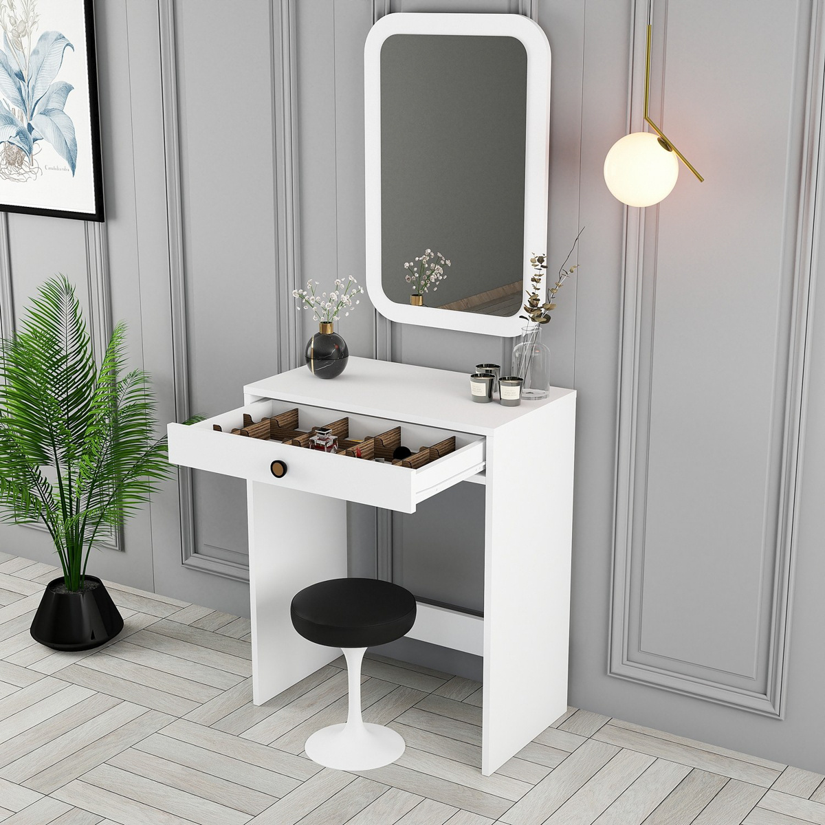 Kozmetický stolík Lizbon Mirror White – Obrázok 3