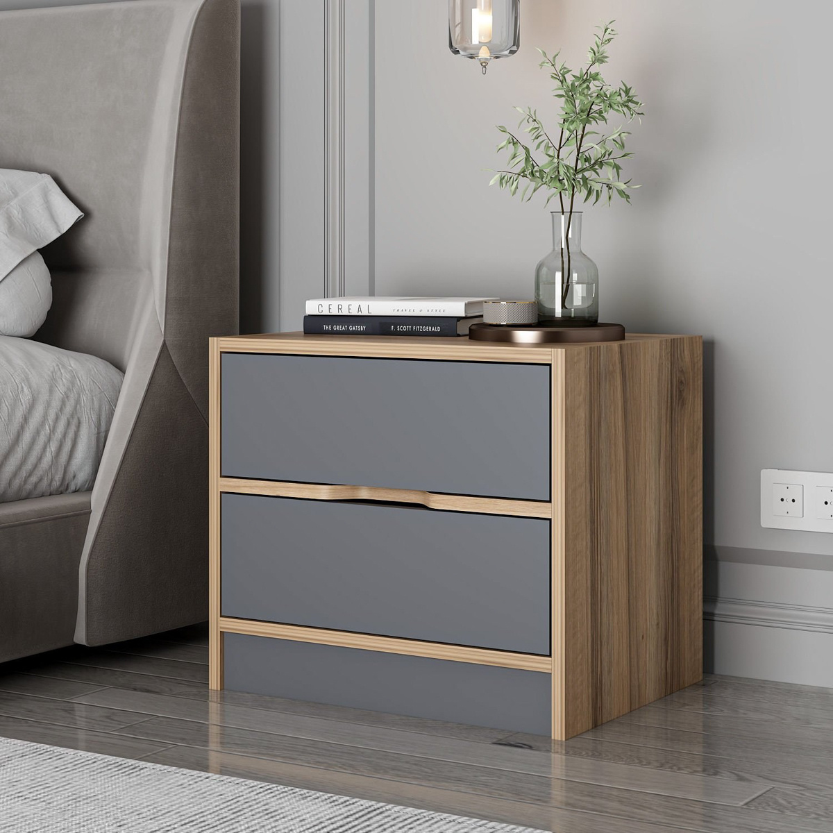 Nočný stolík Elina Walnut Anthracite – Obrázok 4