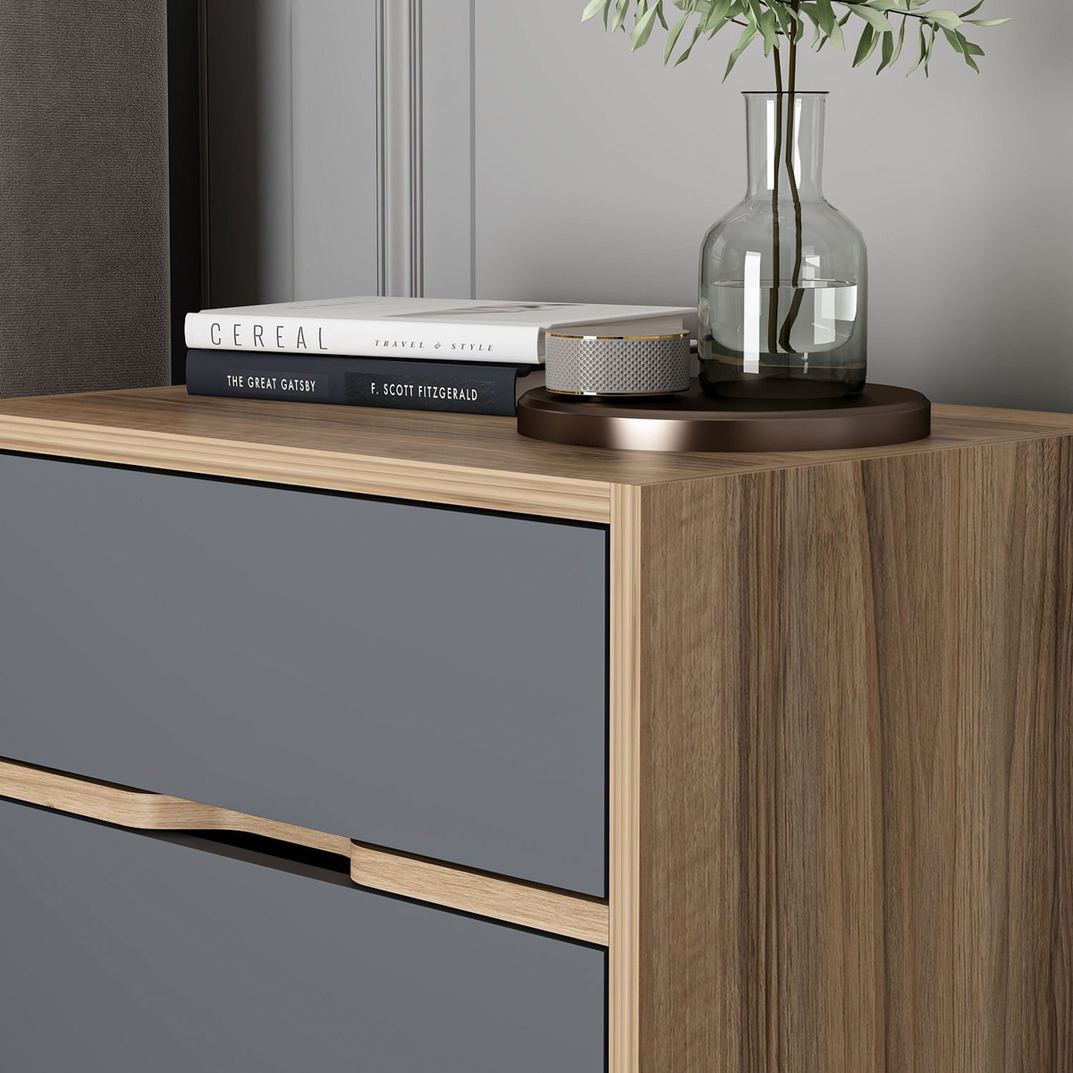 Nočný stolík Elina Walnut Anthracite – Obrázok 5