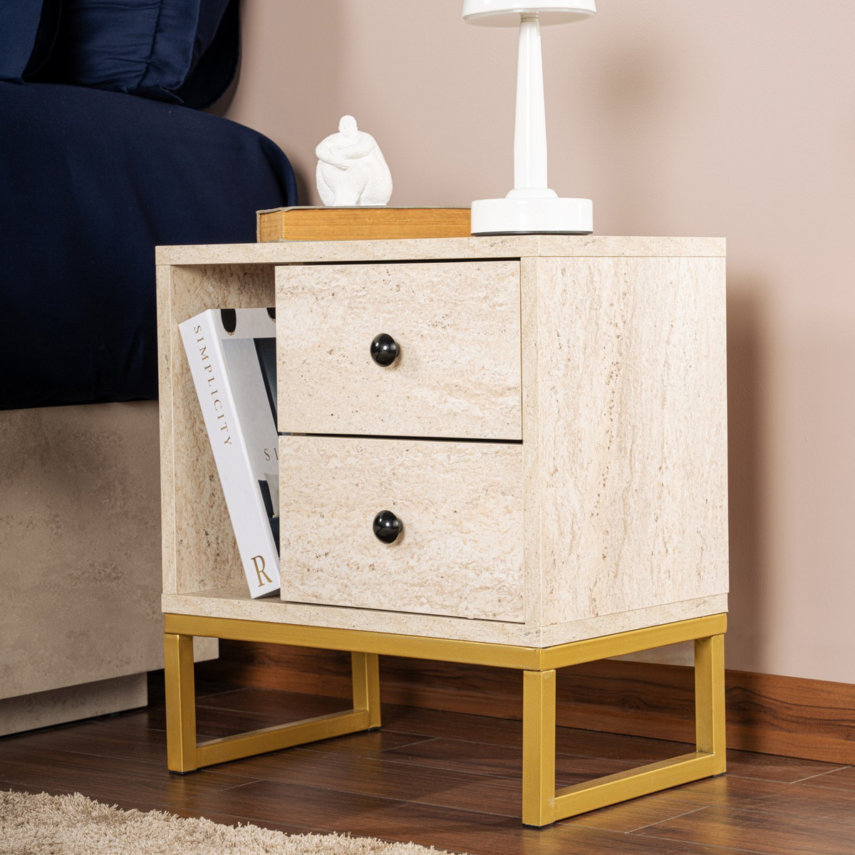 Nočný stolík Glimmer Travertine – Obrázok 4