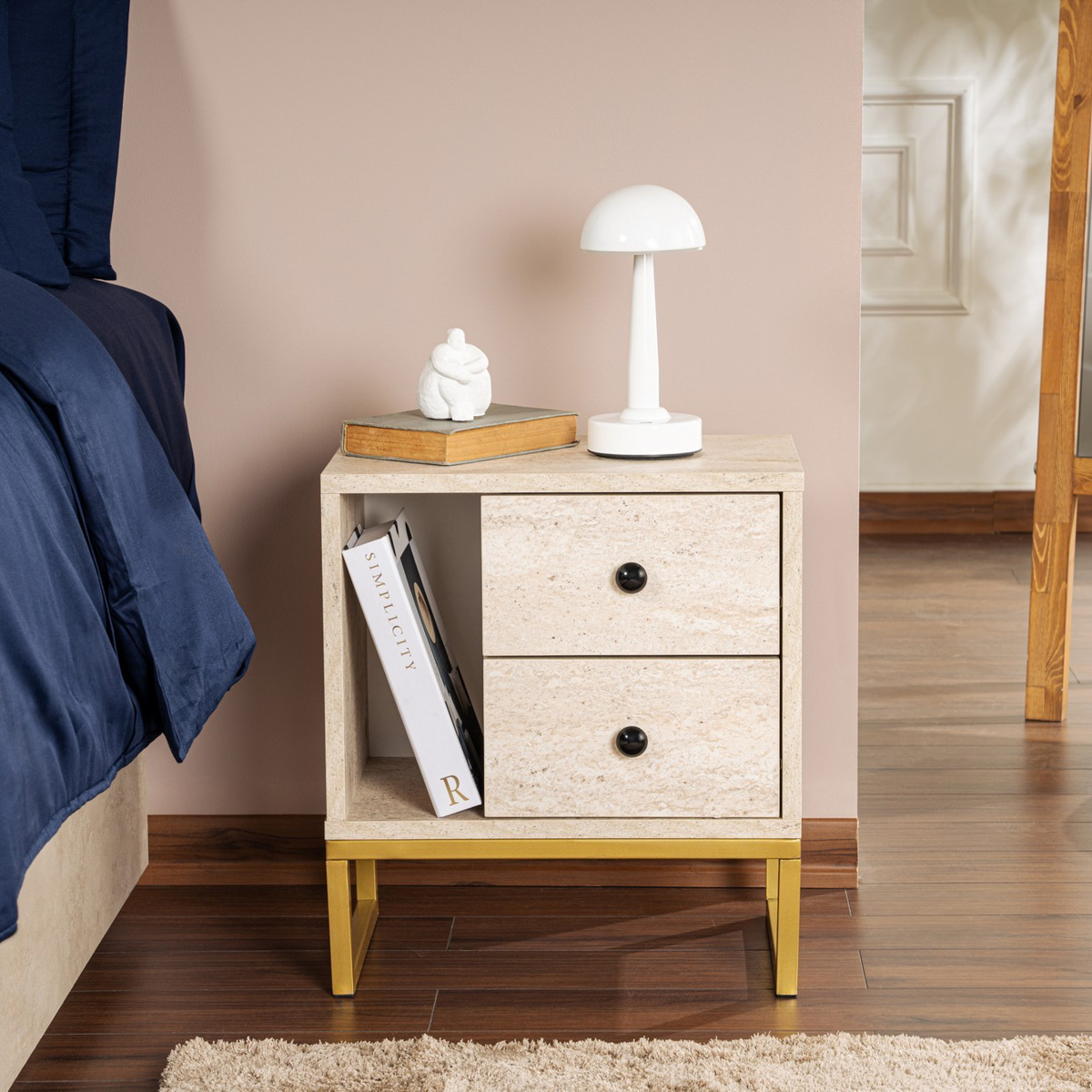 Nočný stolík Glimmer Travertine – Obrázok 6