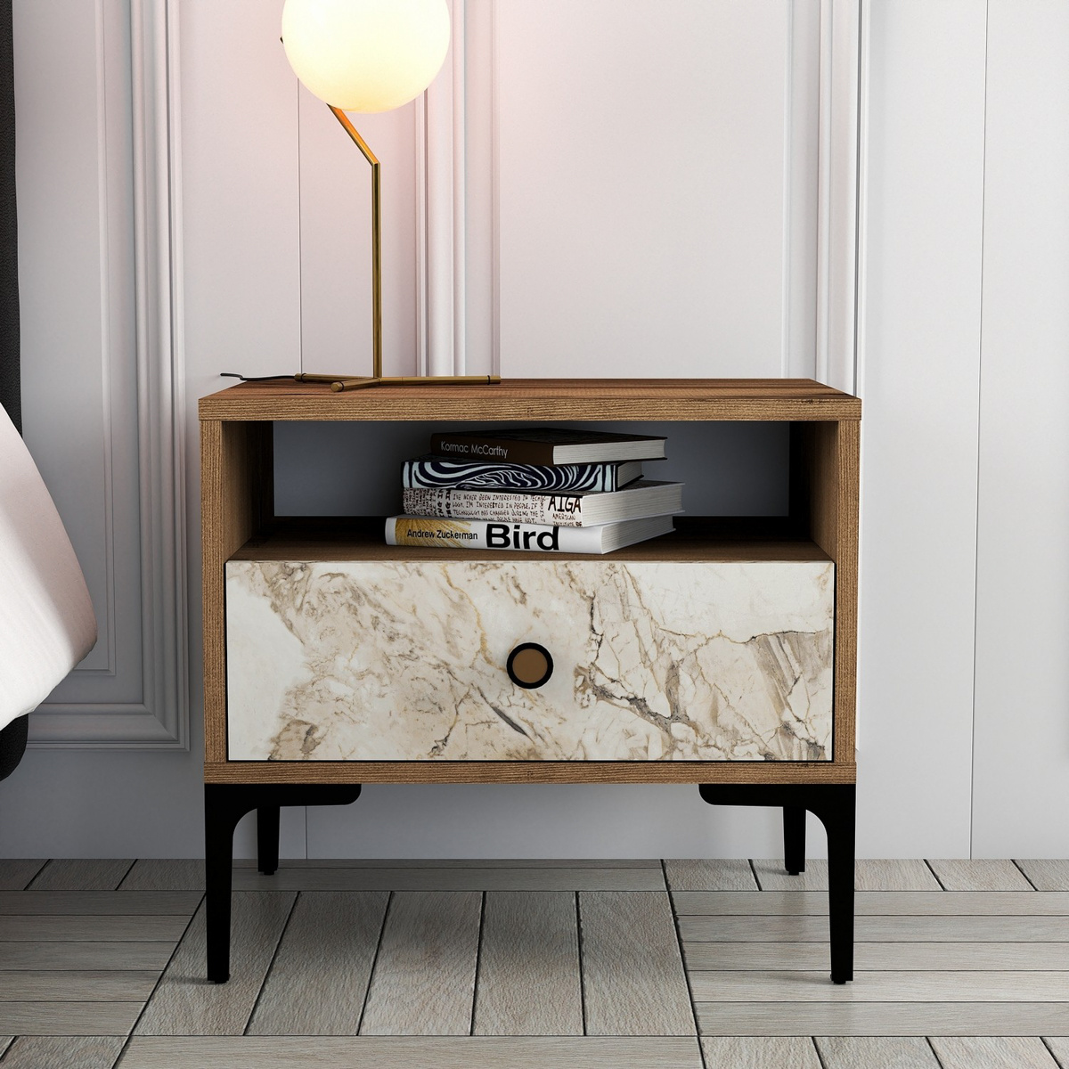 Nočný stolík Lizbon Walnut White – Obrázok 3
