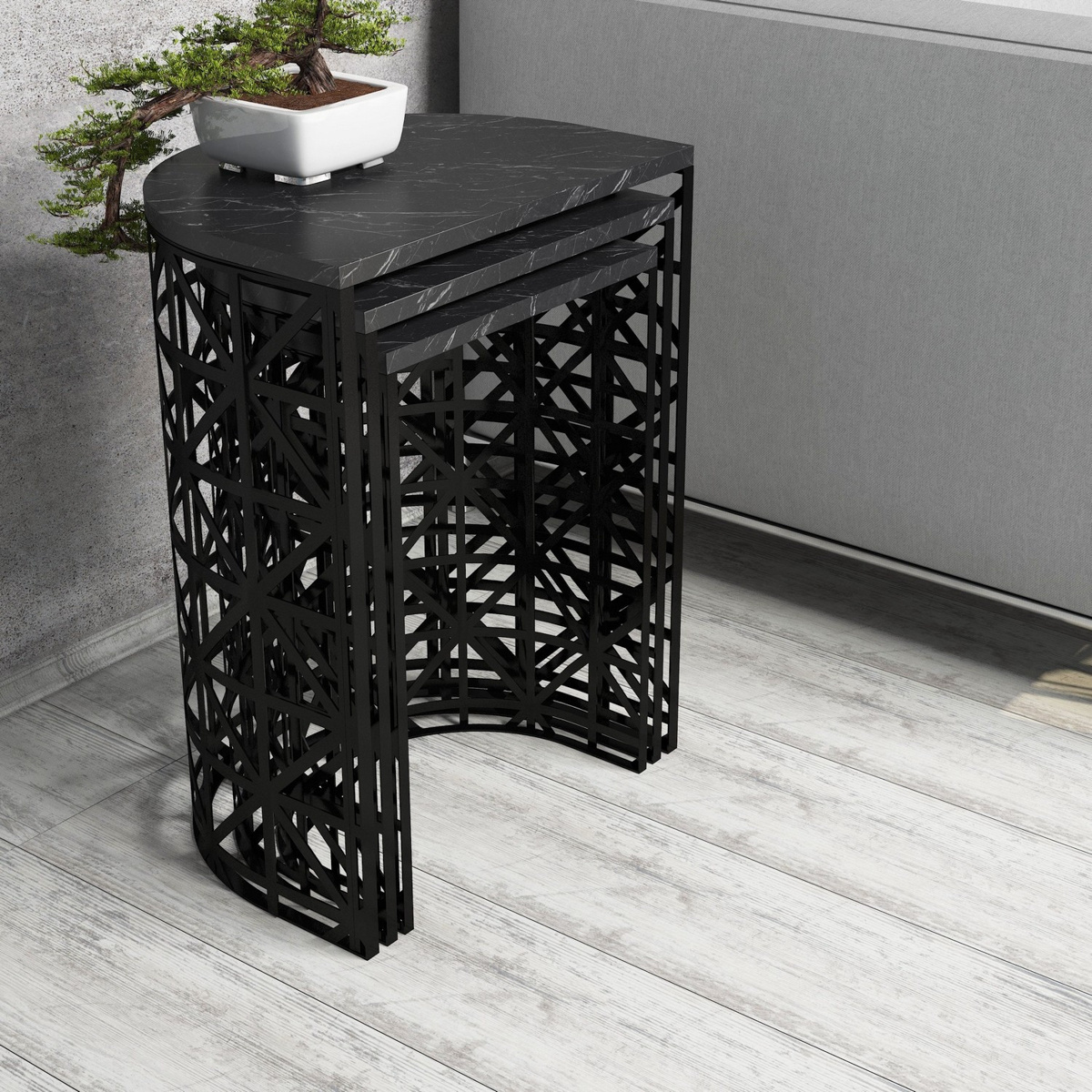 Odkladací stolík Stil Black Marble, 3 ks – Obrázok 2