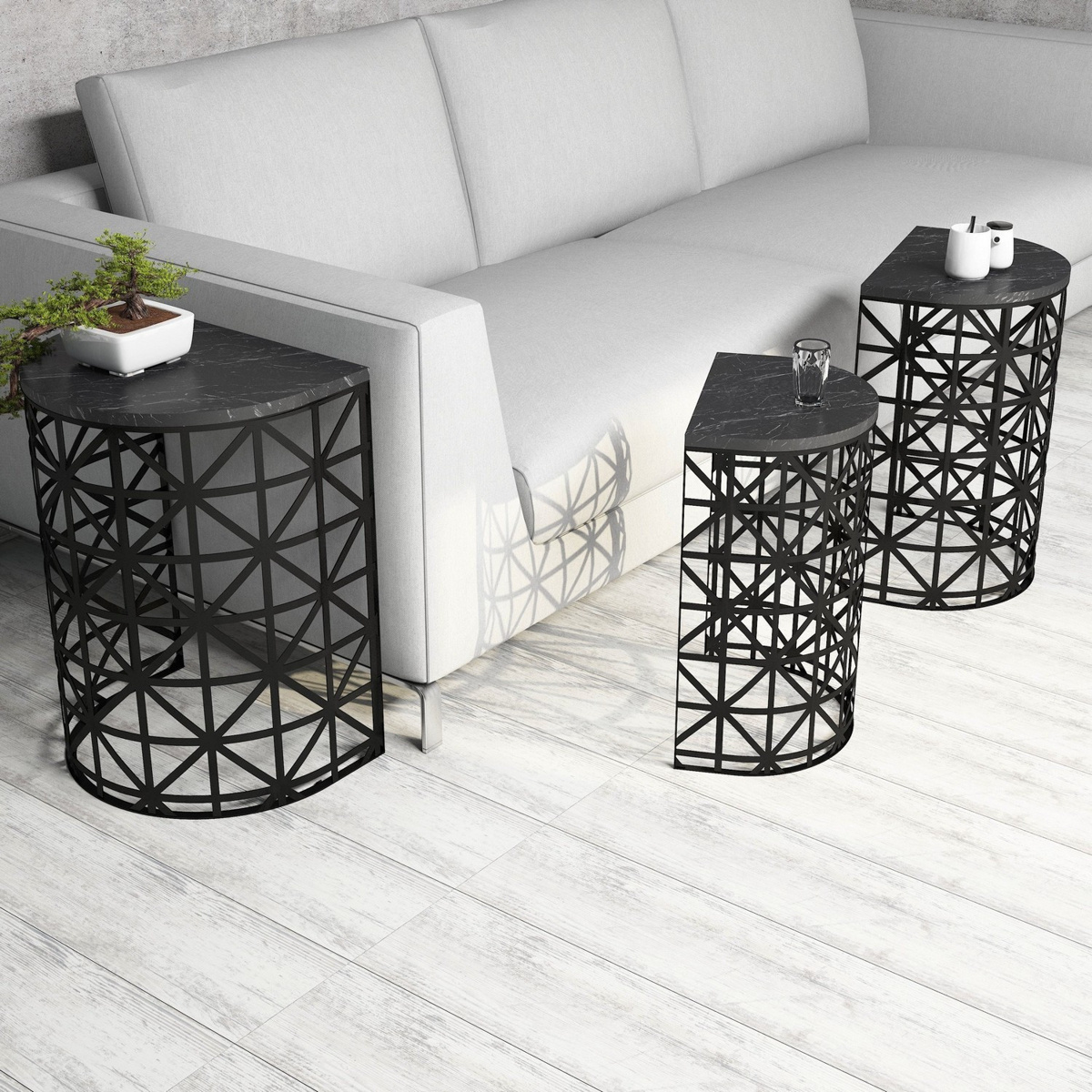 Odkladací stolík Stil Black Marble, 3 ks – Obrázok 3