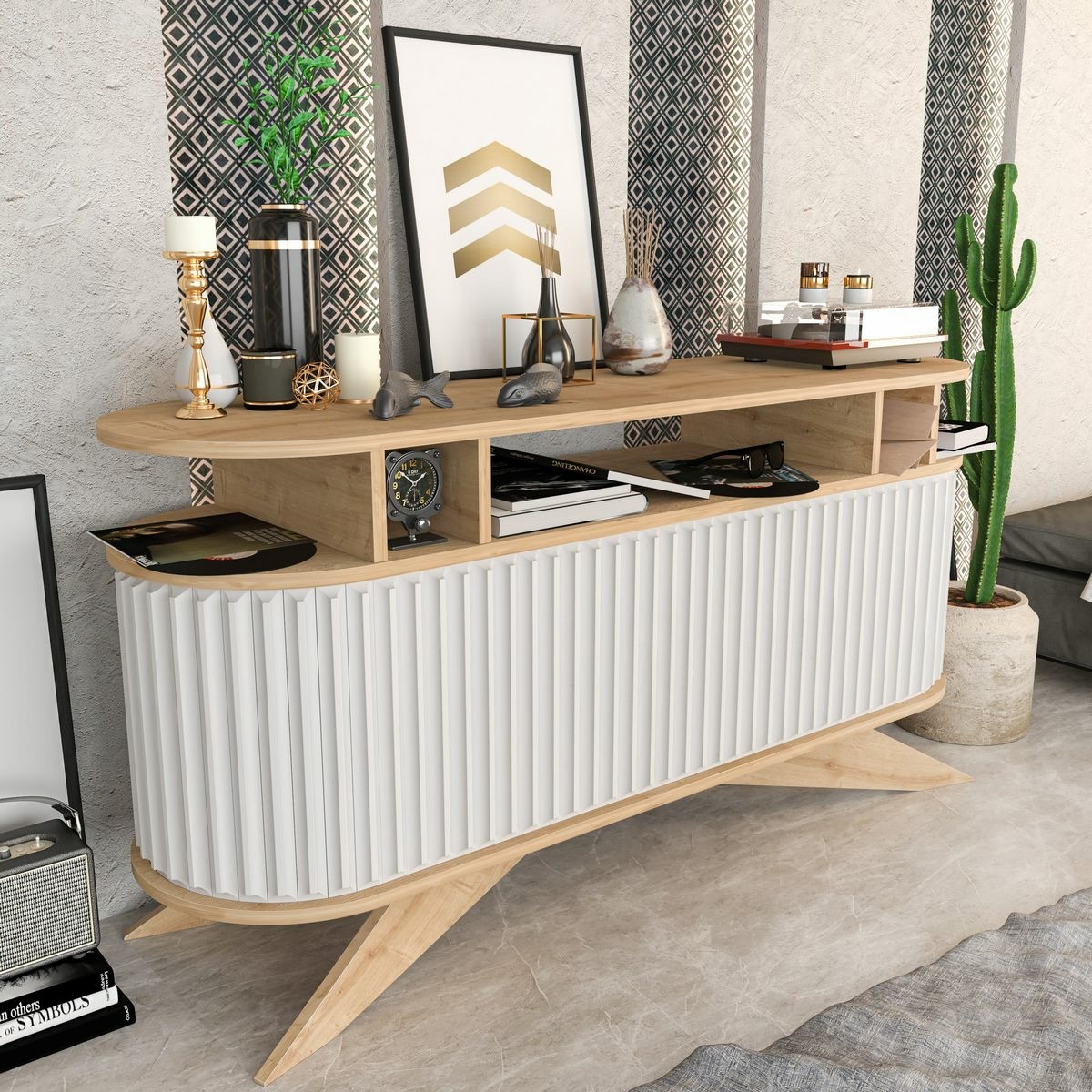 Odkladací stolík Stor Oak and White – Obrázok 2