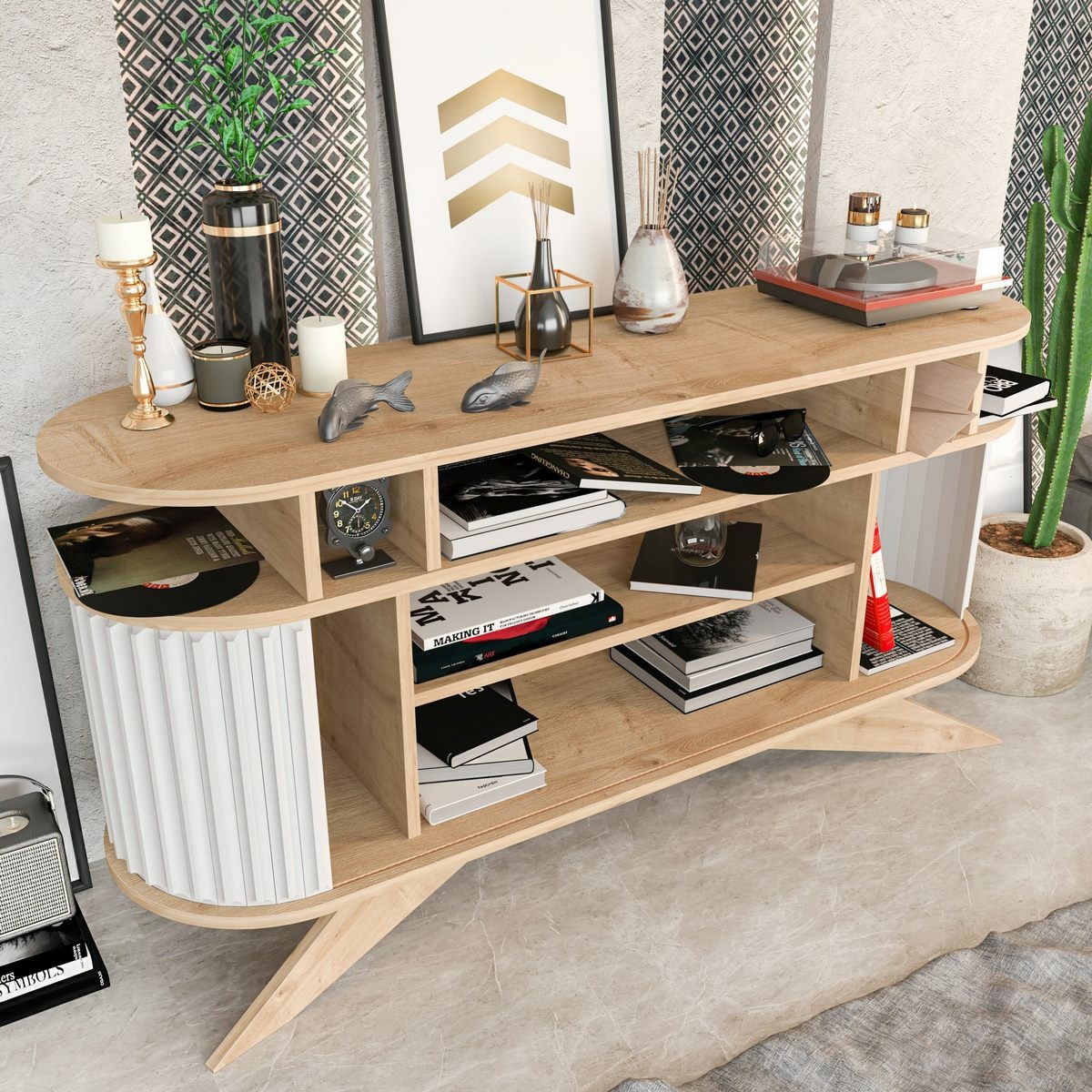 Odkladací stolík Stor Oak and White – Obrázok 4