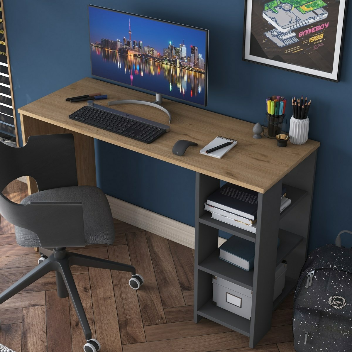 Pracovní stůl Hamen Walnut and Anthracite – Obrázok 4