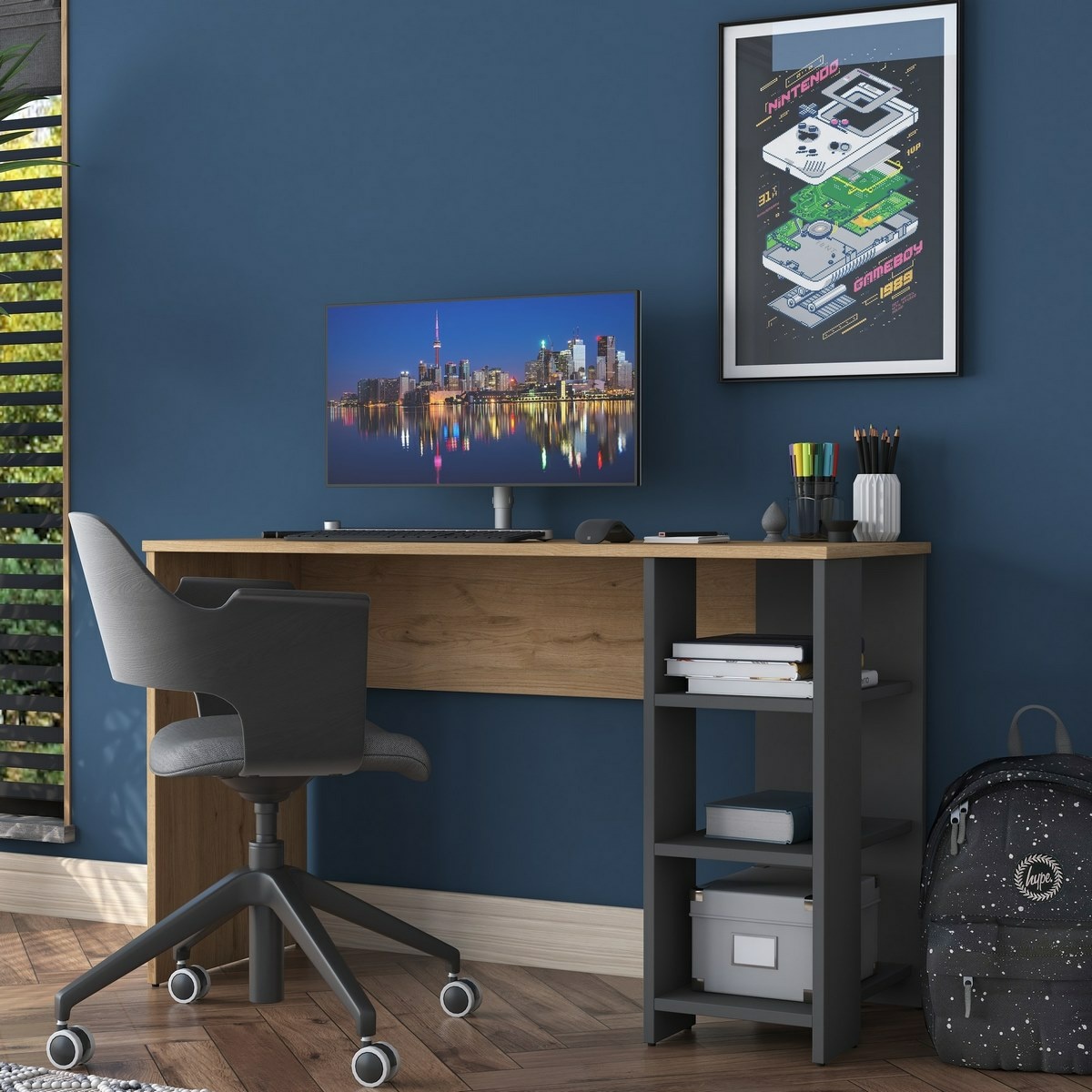 Pracovní stůl Hamen Walnut and Anthracite – Obrázok 5