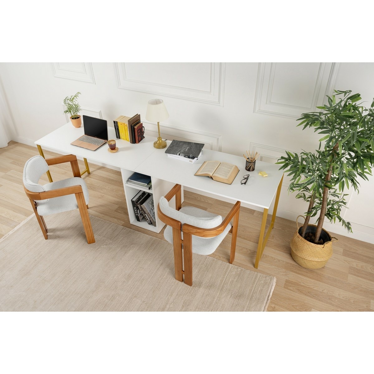 Pracovný stôl Twin White and Gold – Obrázok 5