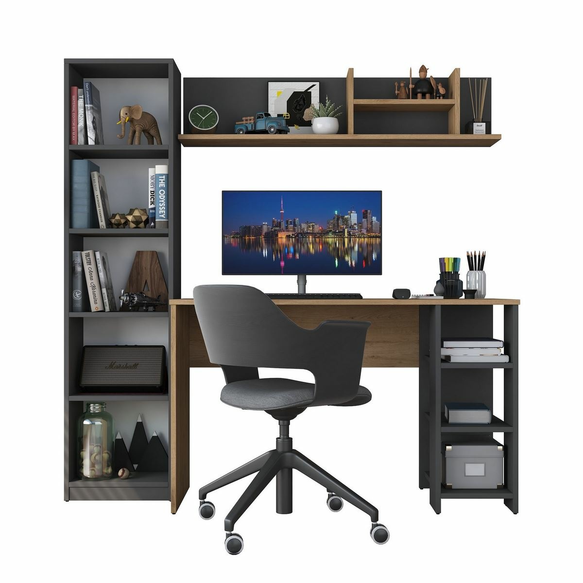 Pracovný stôl s knižnicou Hado Walnut and Anthracite – Obrázok 2