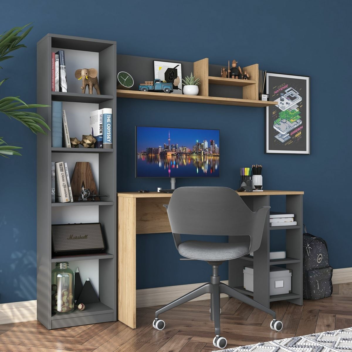 Pracovný stôl s knižnicou Hado Walnut and Anthracite – Obrázok 4