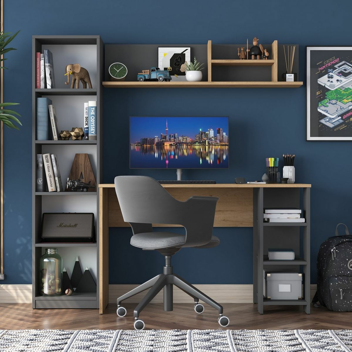 Pracovný stôl s knižnicou Hado Walnut and Anthracite – Obrázok 5