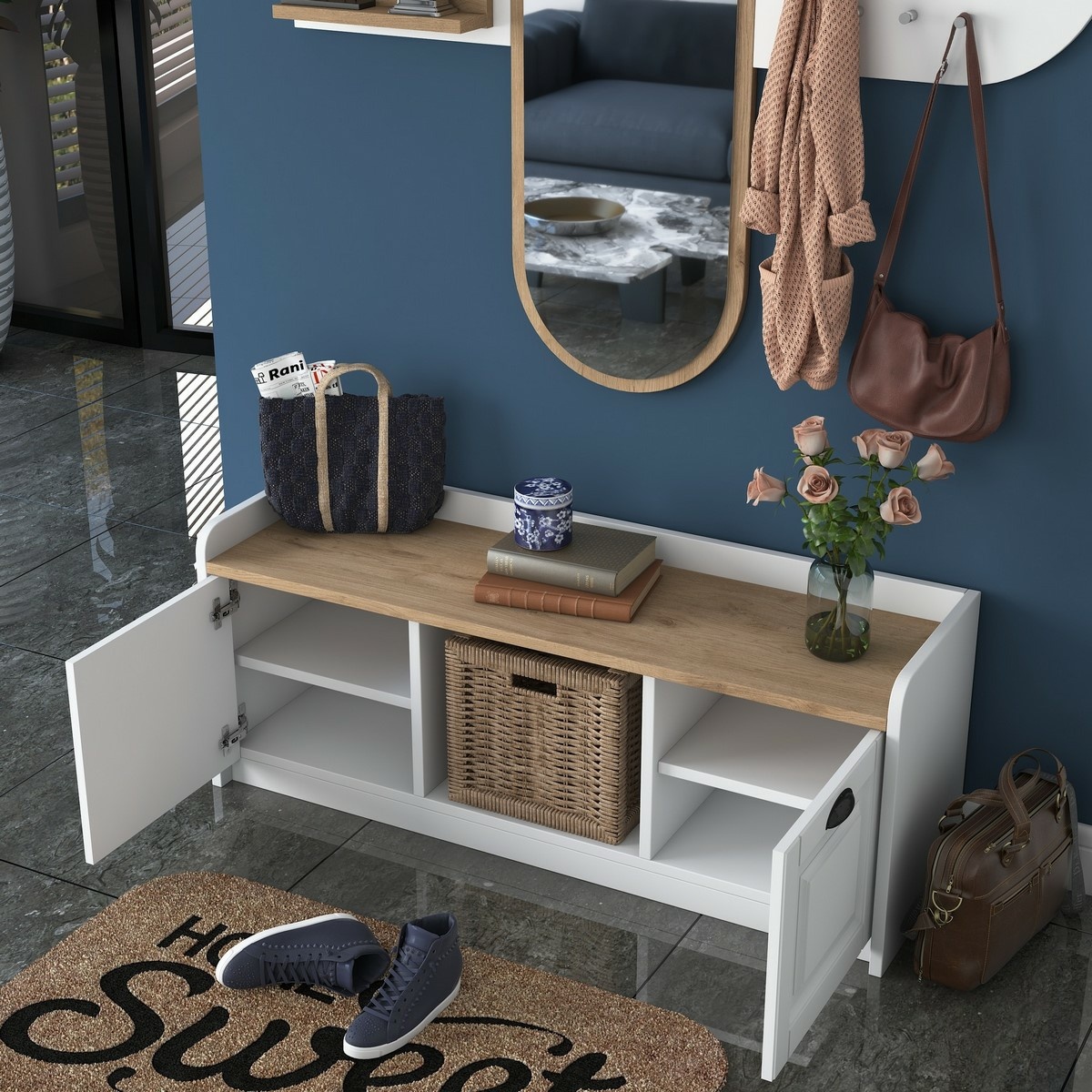 Predsieňová zostava Ema White and Walnut – Obrázok 5