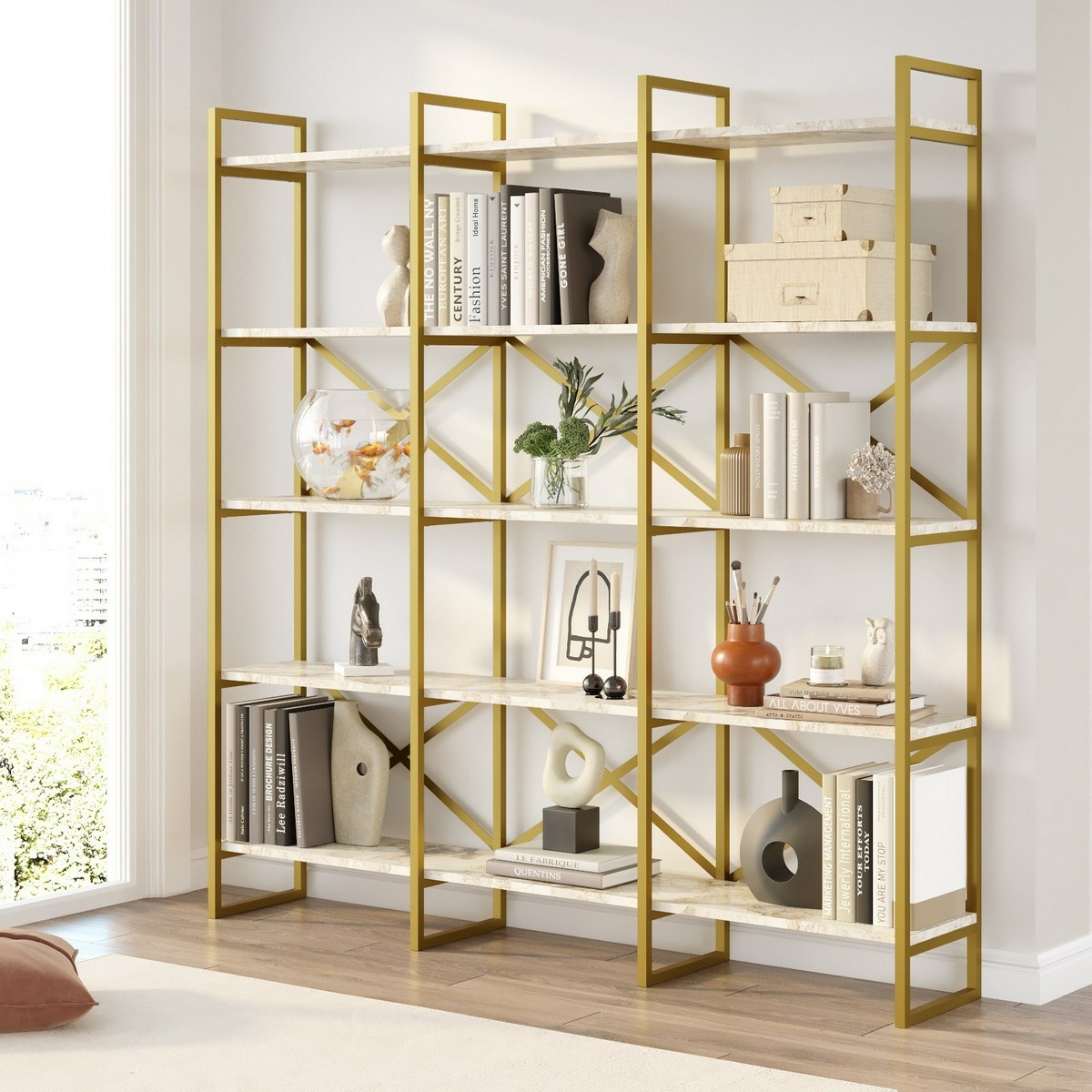Regál Vento Triple Marble and Gold, L – Obrázok 2