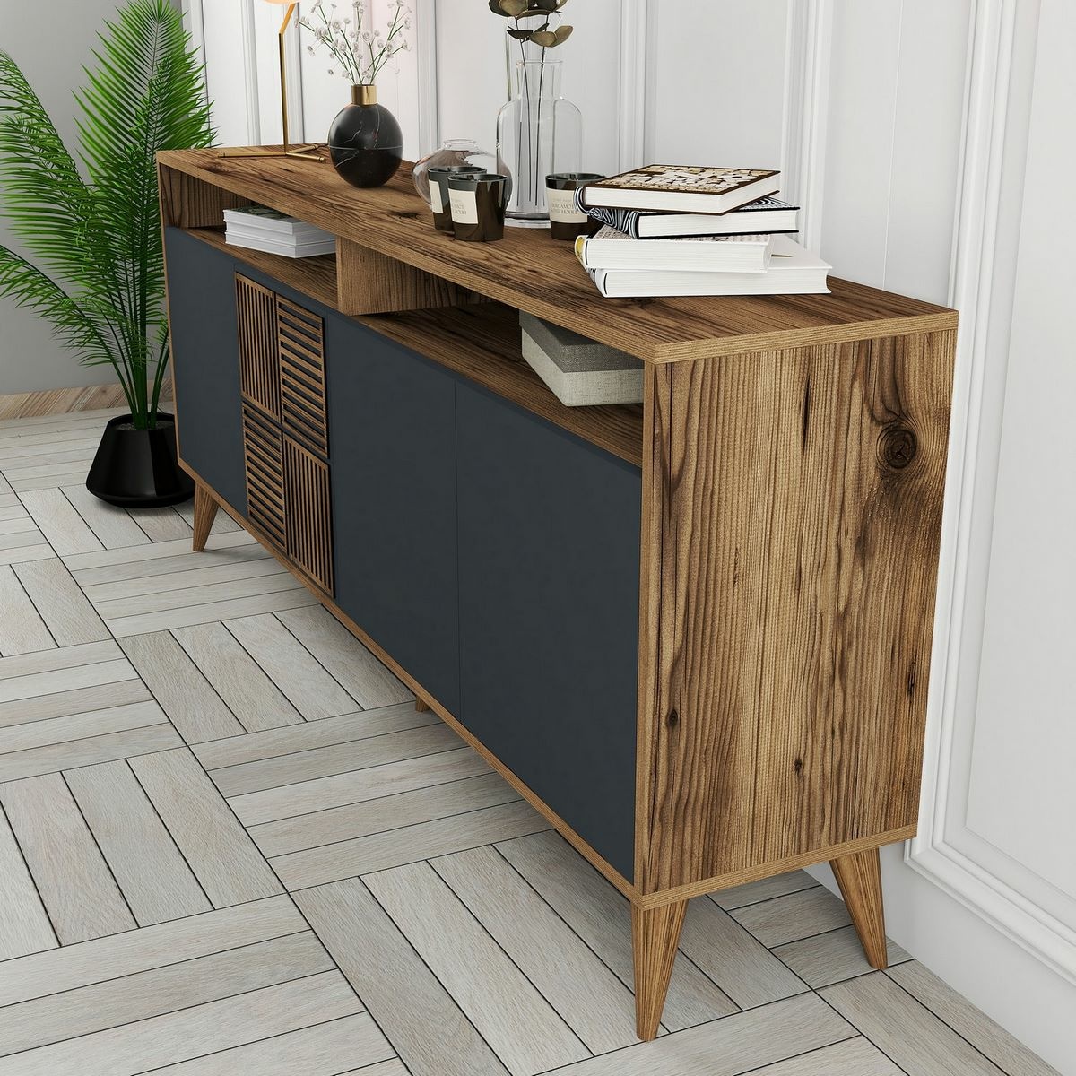 Skrinka Milan 2 Walnut and Anthracite – Obrázok 2