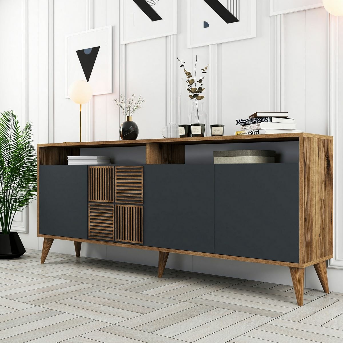 Skrinka Milan 2 Walnut and Anthracite – Obrázok 3