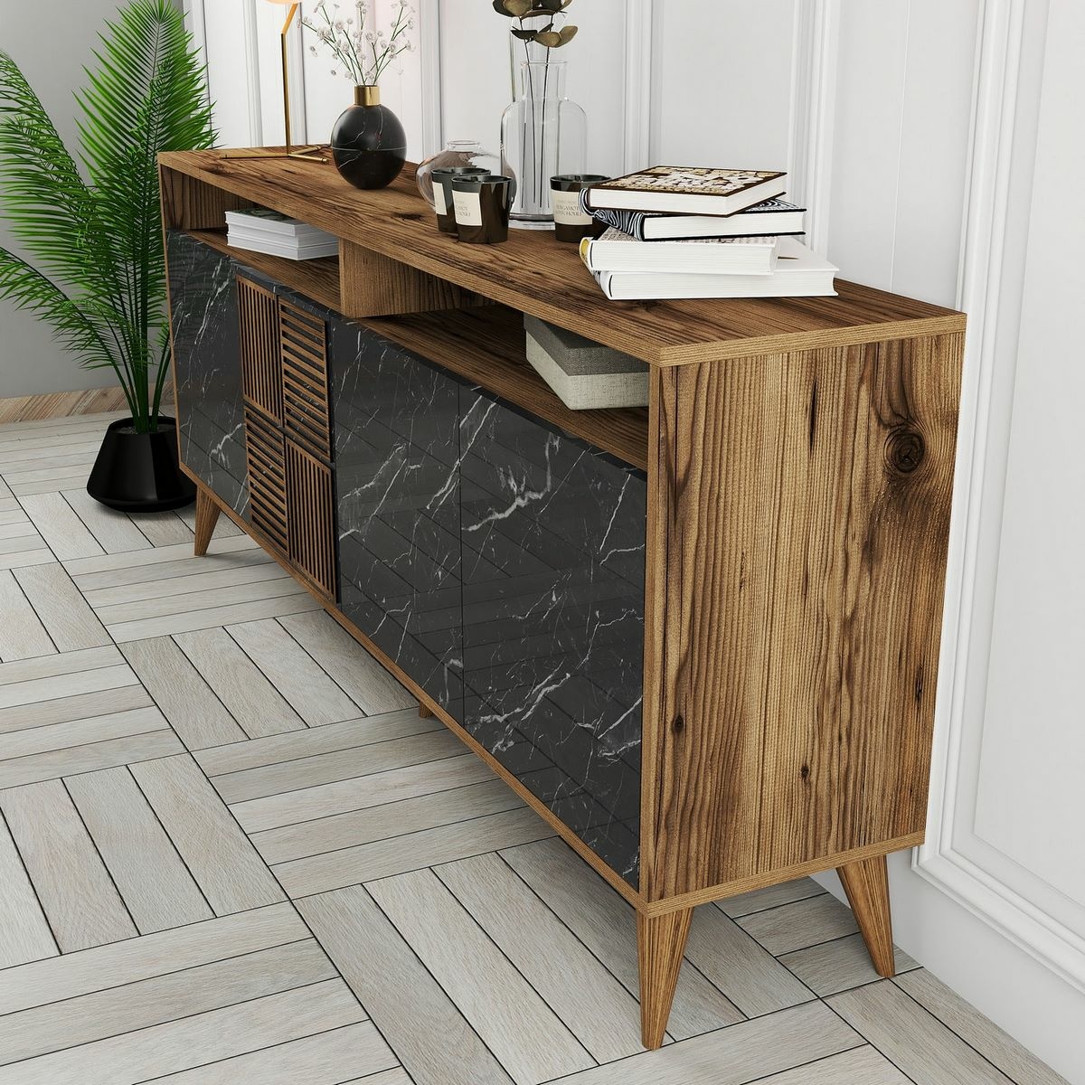 Skrinka Milan 2 Walnut and Black Marble – Obrázok 2