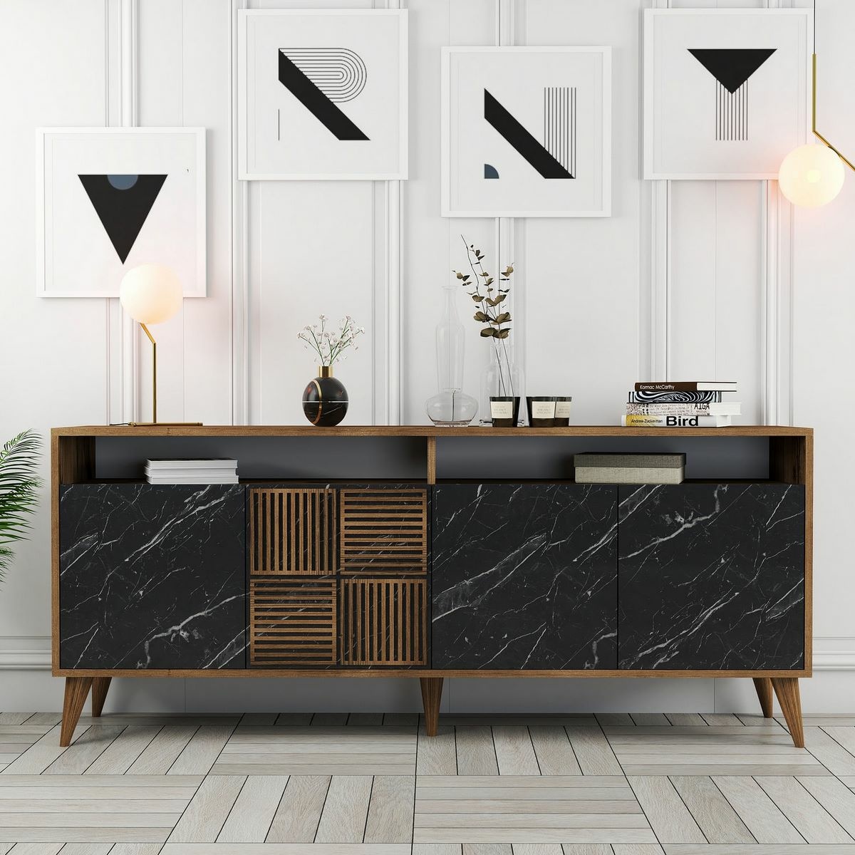 Skrinka Milan 2 Walnut and Black Marble – Obrázok 4