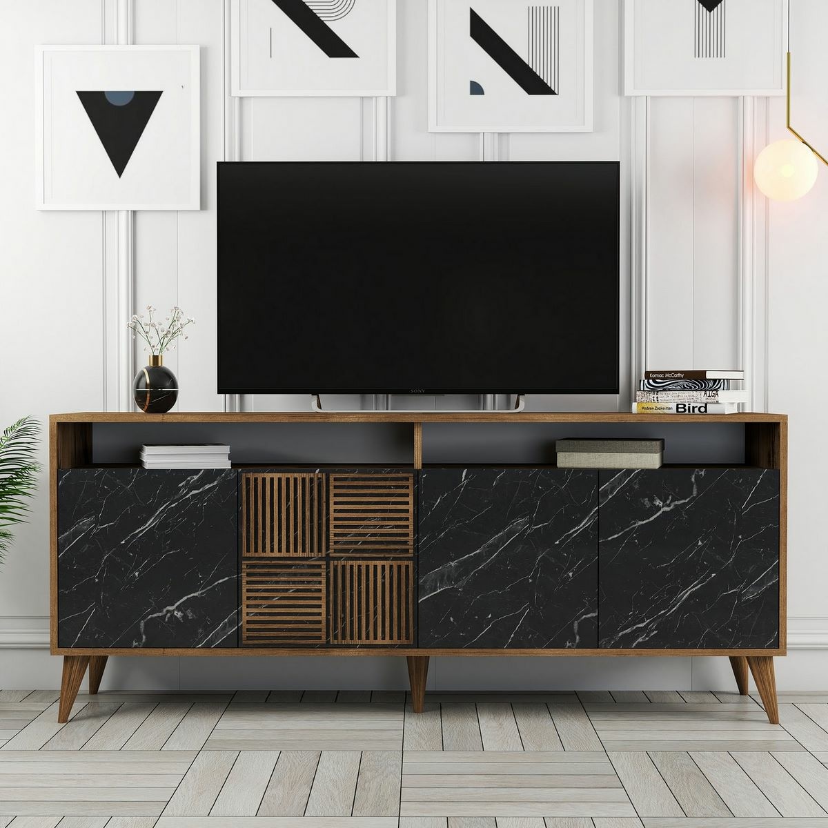 Skrinka Milan 2 Walnut and Black Marble – Obrázok 5
