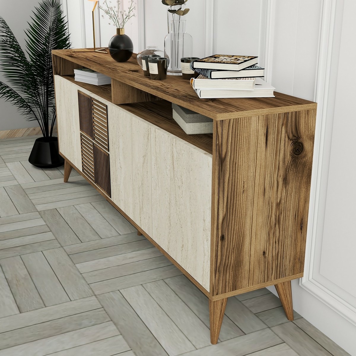 Skrinka Milan 2 Walnut and Travertine – Obrázok 2