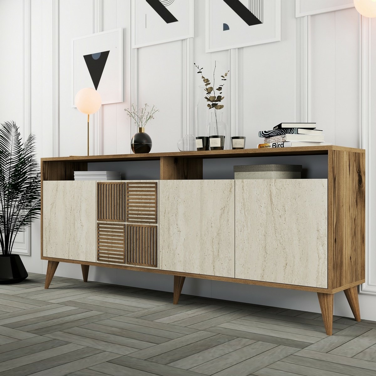 Skrinka Milan 2 Walnut and Travertine – Obrázok 3