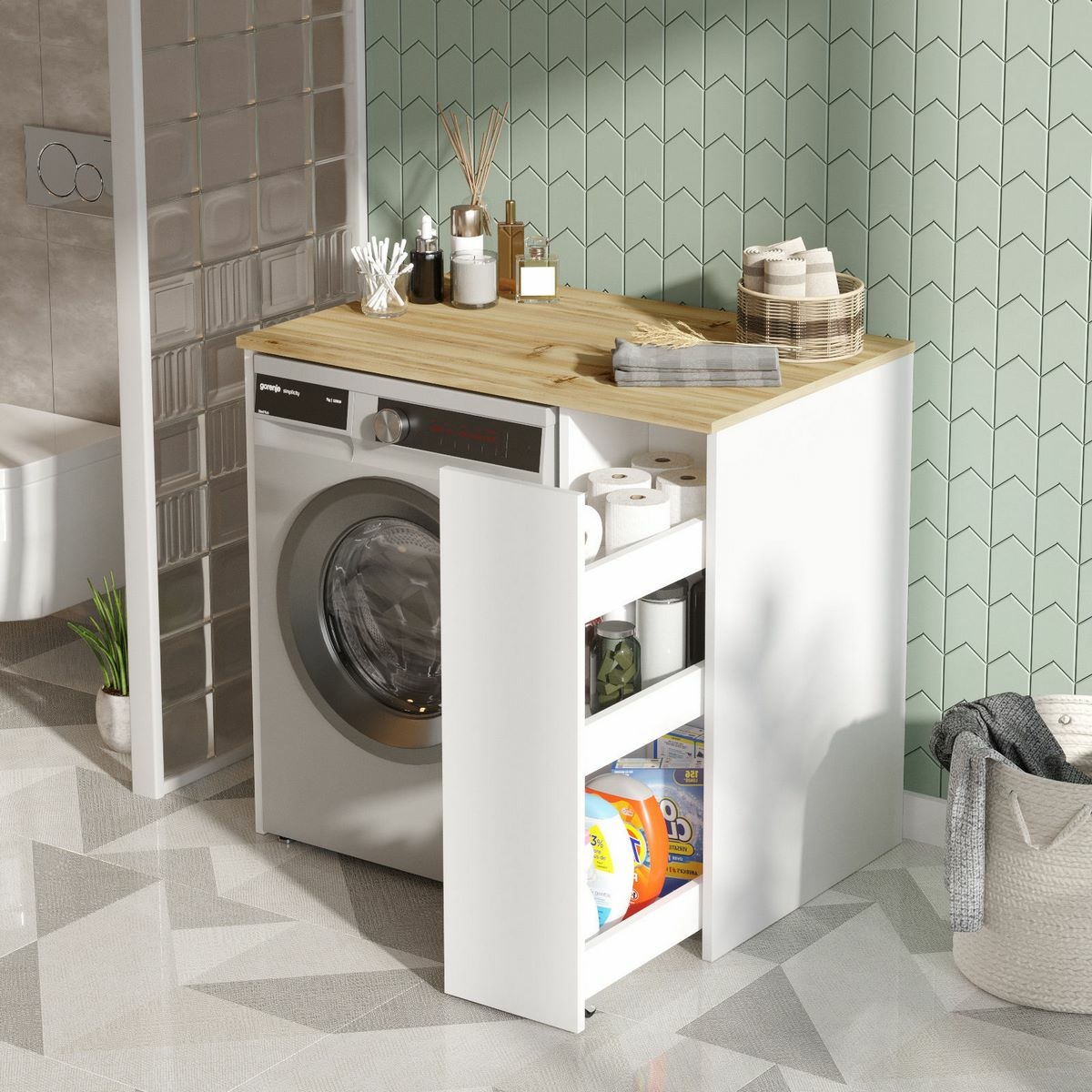 Skrinka na práčku Saly White and Walnut – Obrázok 2