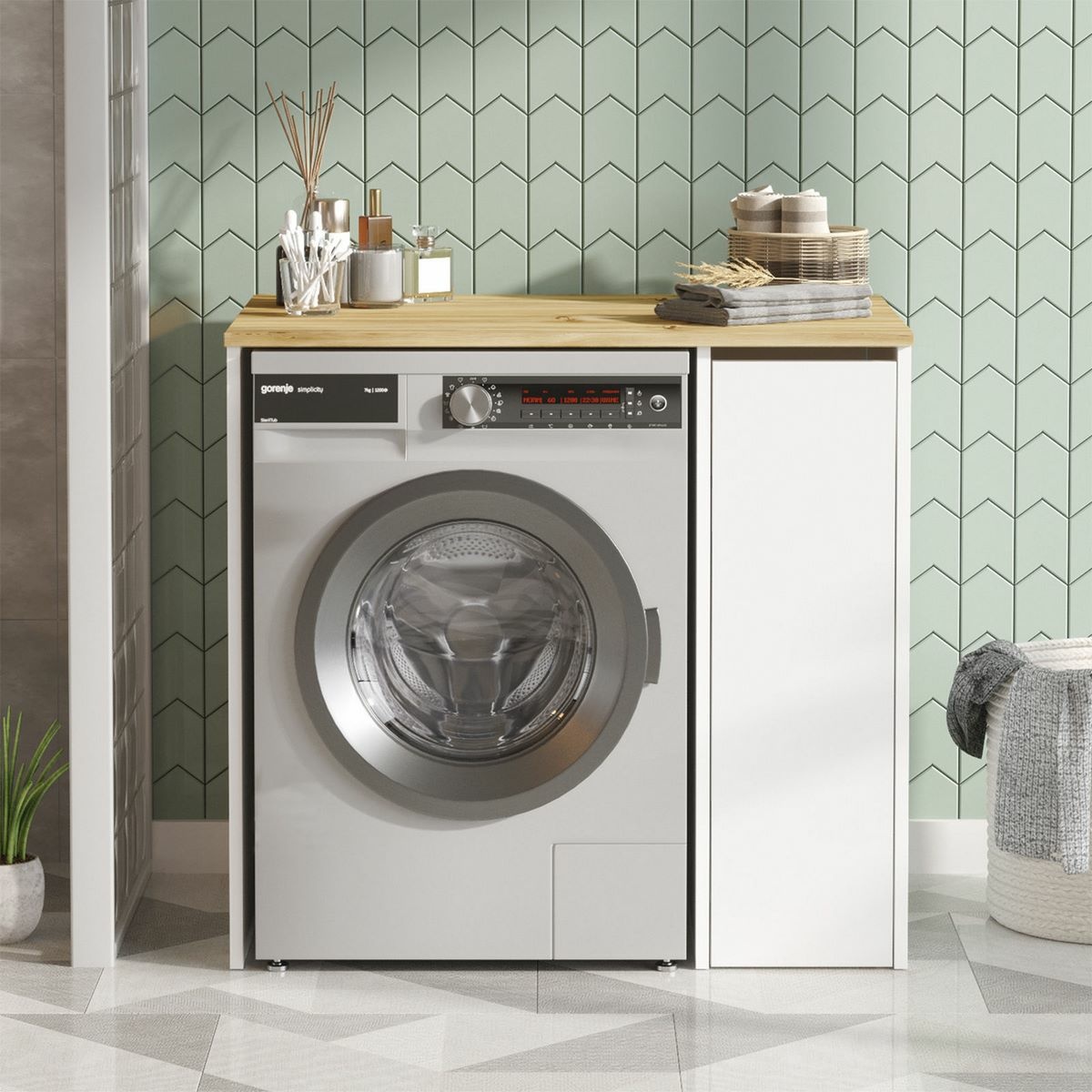 Skrinka na práčku Saly White and Walnut – Obrázok 3