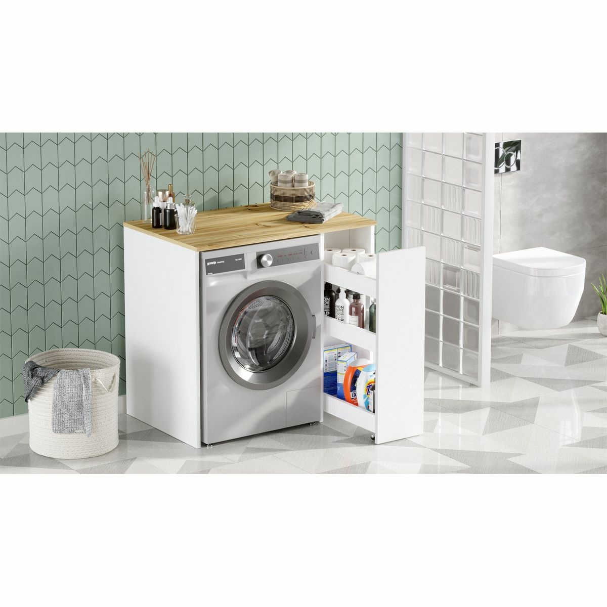 Skrinka na práčku Saly White and Walnut – Obrázok 4