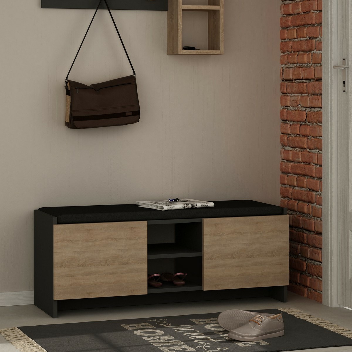 Skrinka na topánky Zulla Sonoma Oak and Anthracite – Obrázok 2