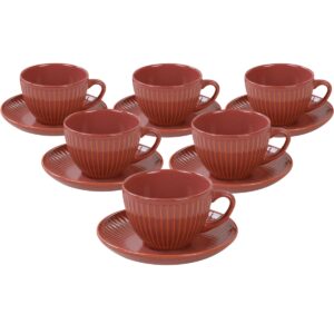 Súprava 6 keramických šálok s podšálkami Linea 210 ml, oranžová
