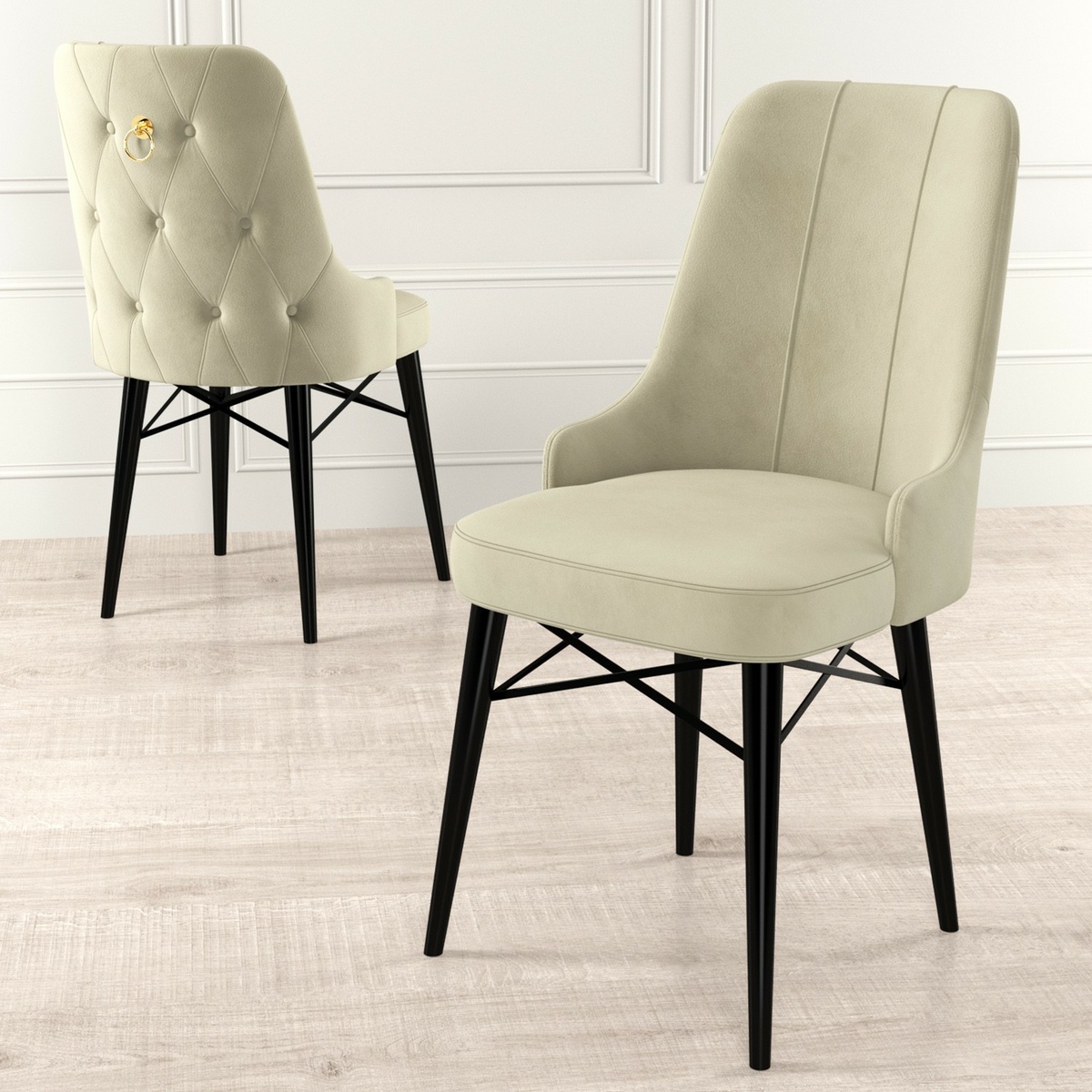 Súprava jedálenských stoličiek Pare Cream and Black, 4 ks, 4 ks – Obrázok 2