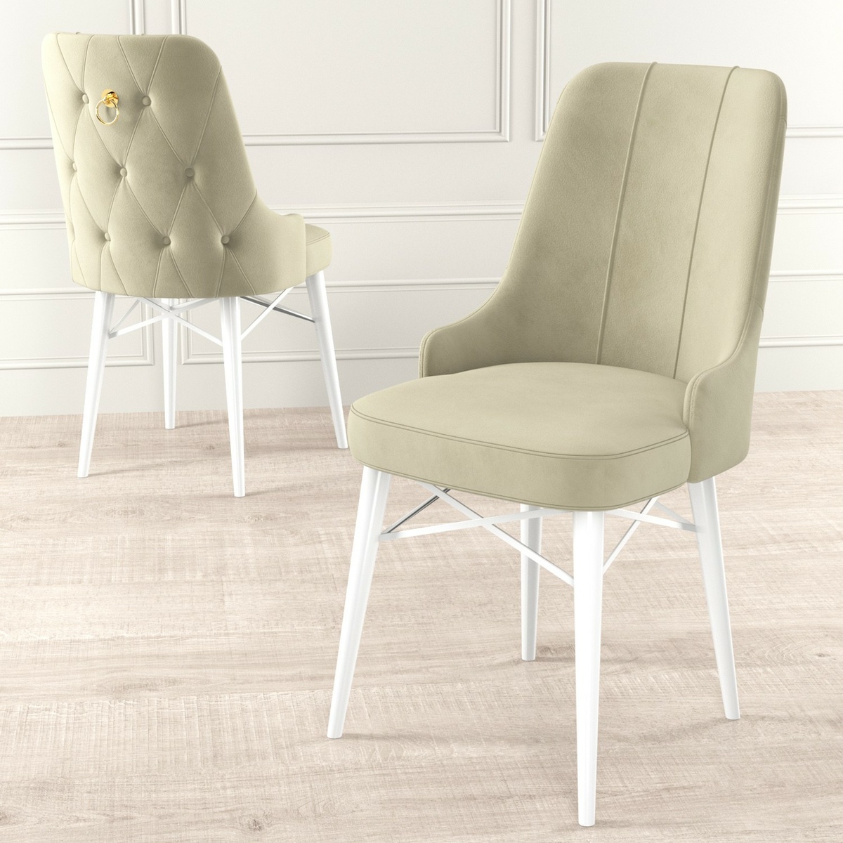 Súprava jedálenských stoličiek Pare Cream and White, 6 ks – Obrázok 2